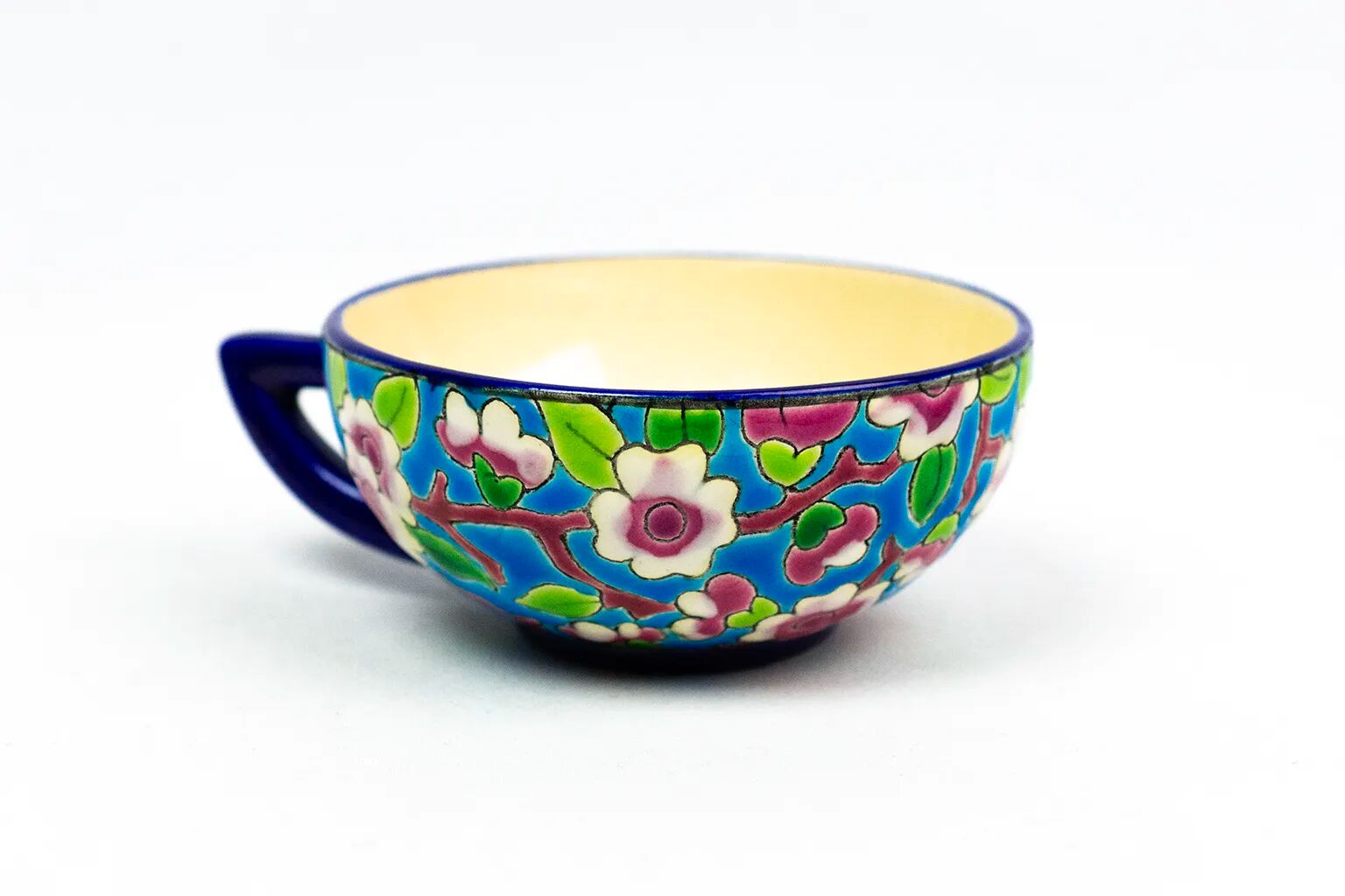 Cup and saucer "apple blossom" D188, Longwy enamels, 1930