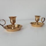 Vintage hand candle holder in solid golden brass