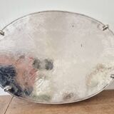 Oval silver-plated metal serving dish