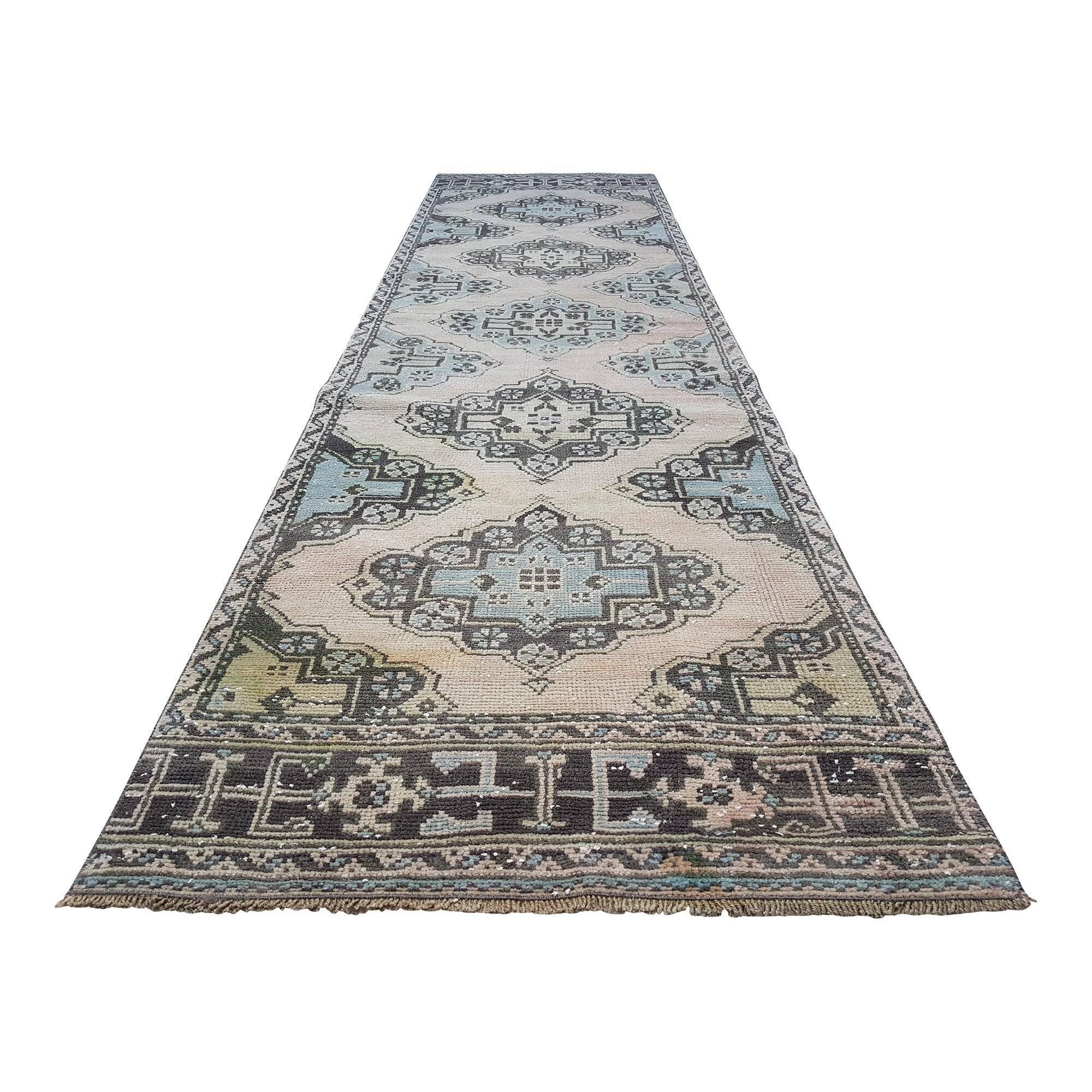 Vintage Turkish hallway rug 95x354 cm