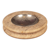 Round Italian Travertine Ashtray with Removable Metal Dish 1970
