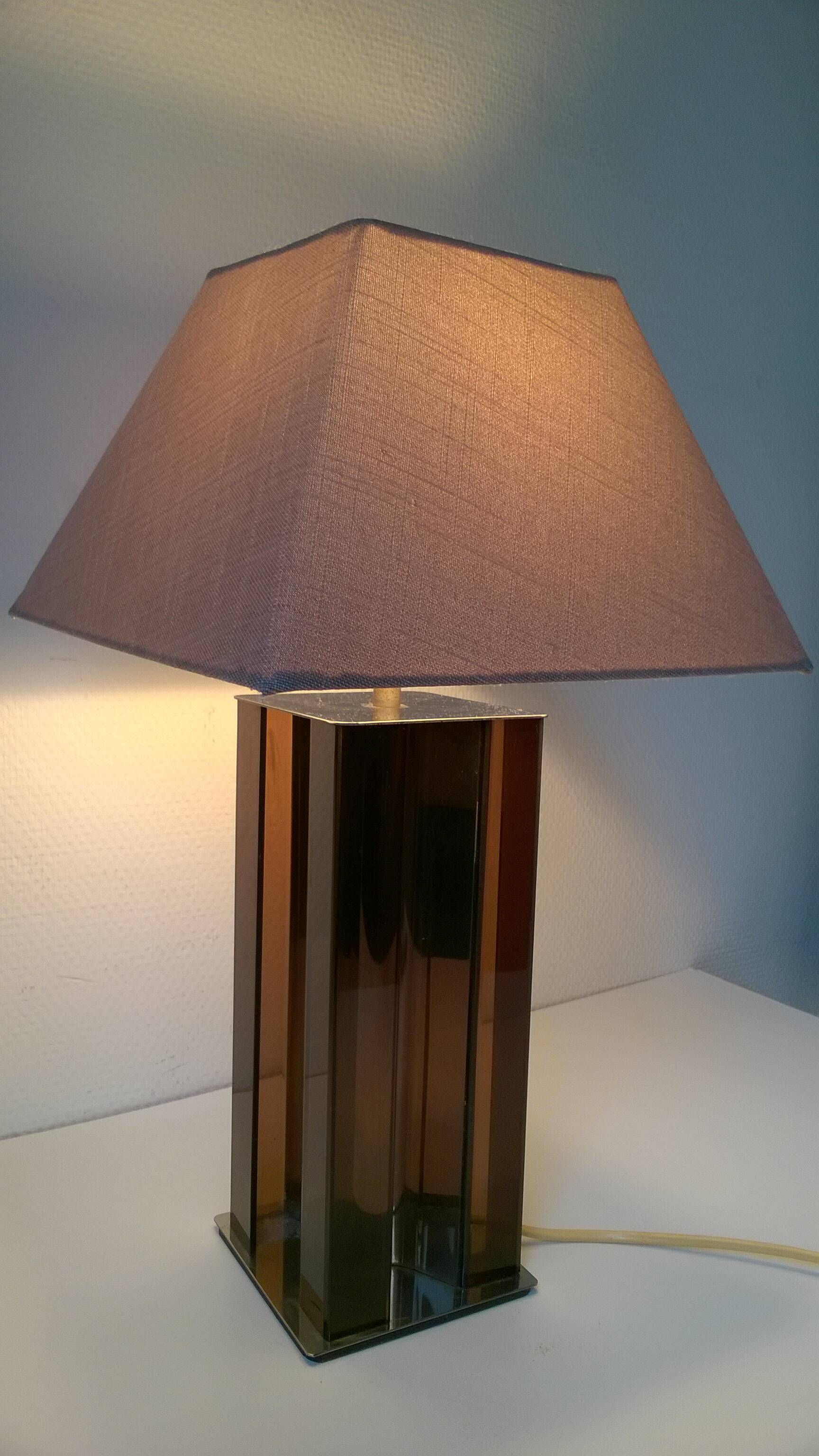 Designer lamp in smoked plexiglass and chromed metal 1970