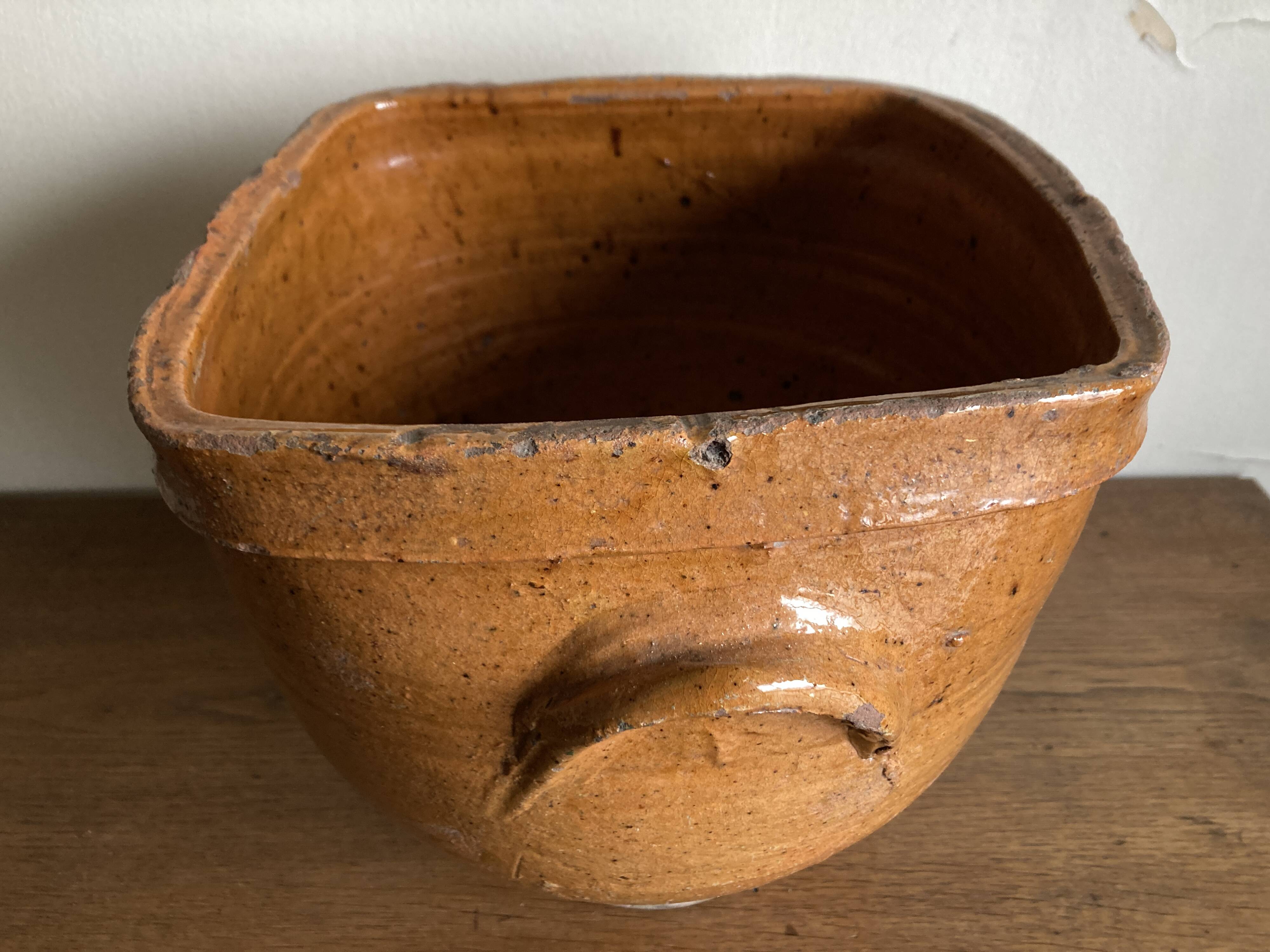 XXL glazed earthenware cache pot from the countryside, planter 1950