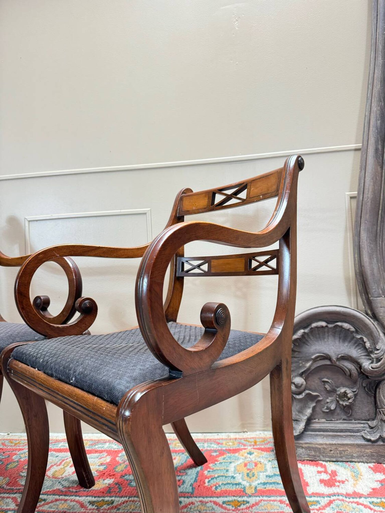 Pair of Armchairs and Pair of Chairs in Mahogany, 20th Century
