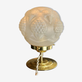 Vintage globe table lamp in art deco pressed frosted glass - circa 20