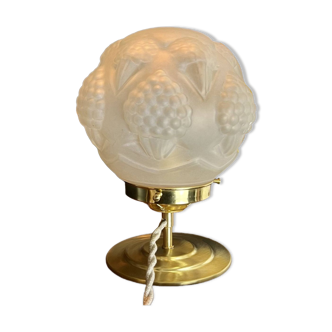 Vintage globe table lamp in art deco pressed frosted glass - circa 20