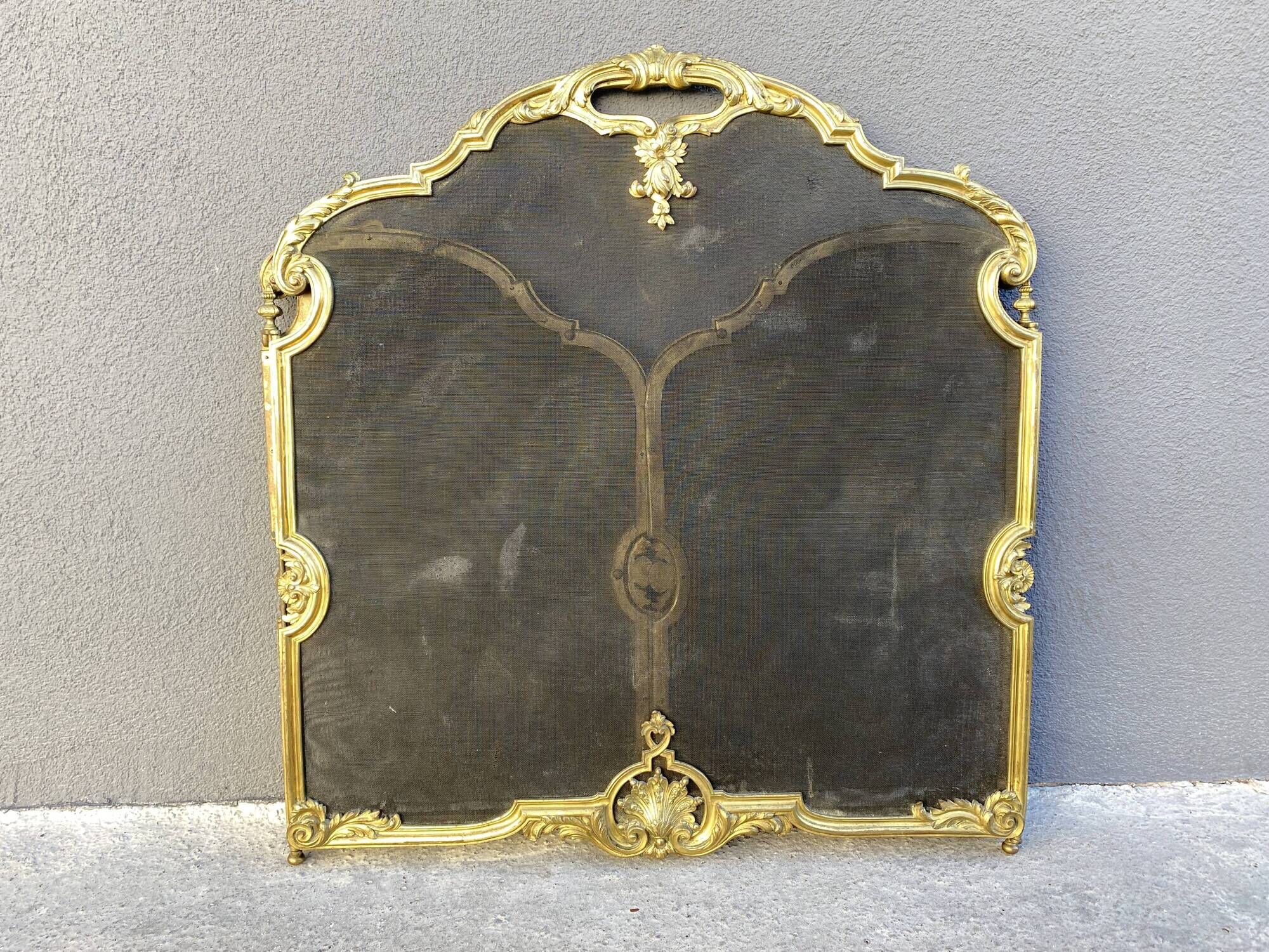 19th century fireplace fire guard by Bouhon Frères in bronze, French spark guard 1880