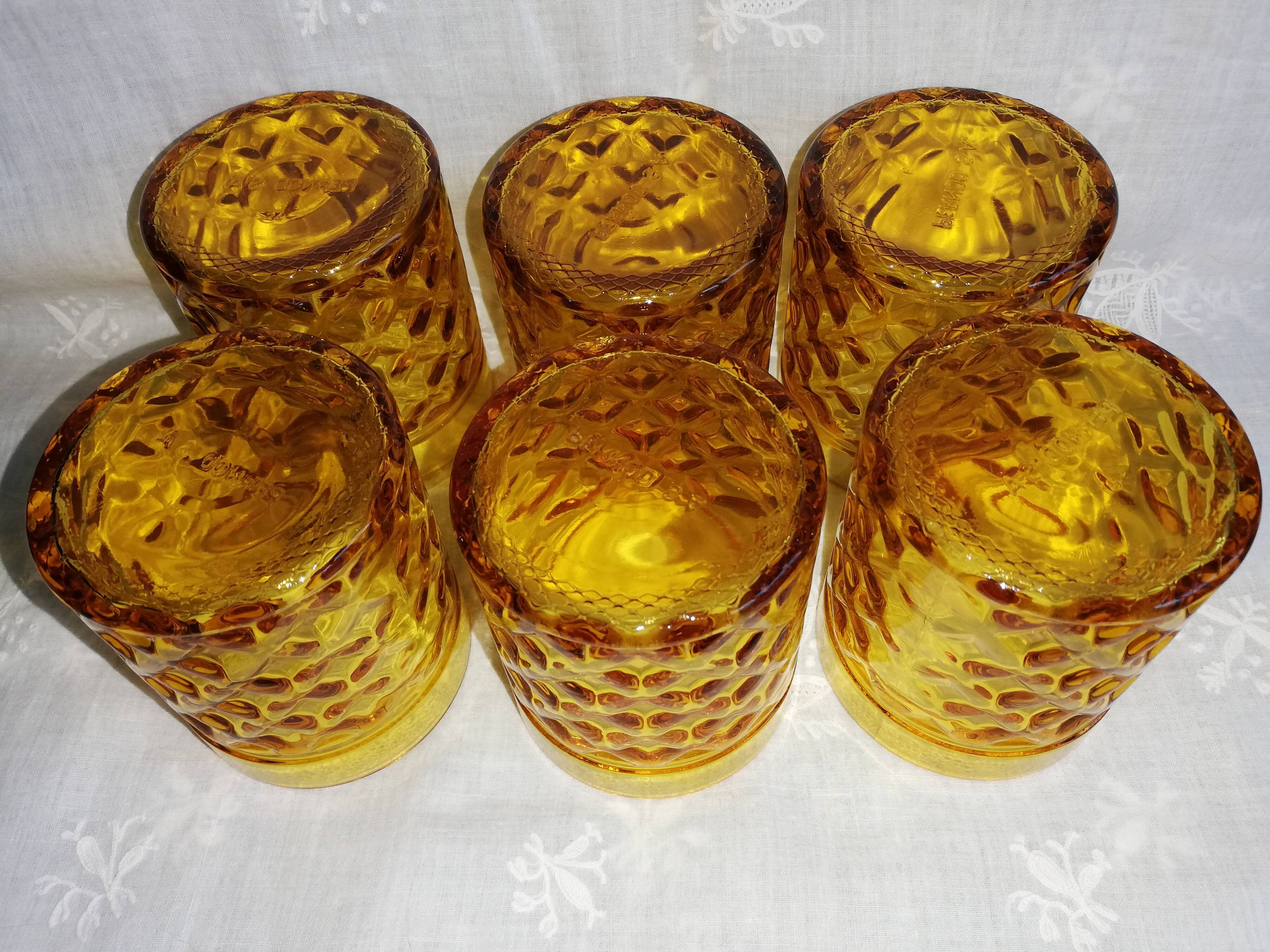 Set of 6 old Pernod amber glasses