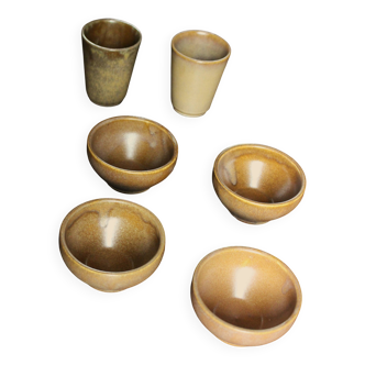 Lot 4 bols + 2 gobelets Digoin Grès Vintage