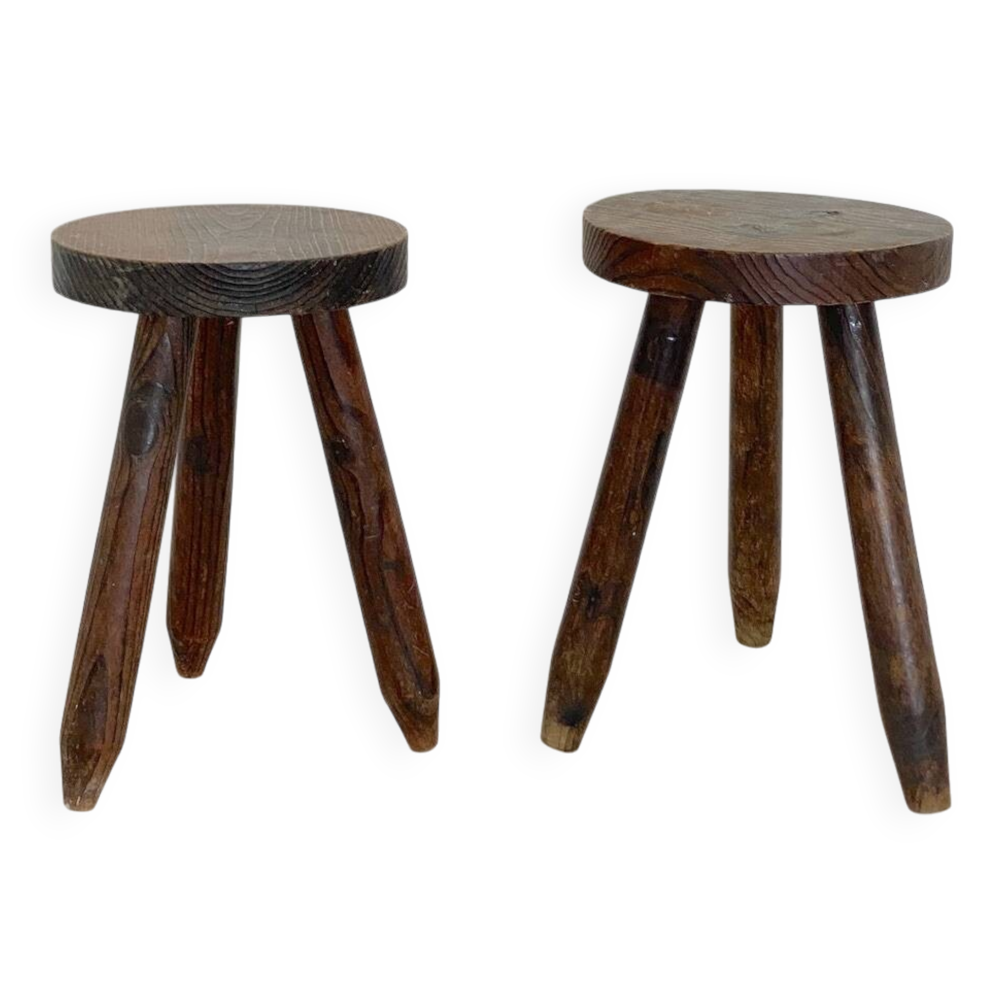 Pair of brutalist tripod stools