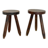 Pair of brutalist tripod stools