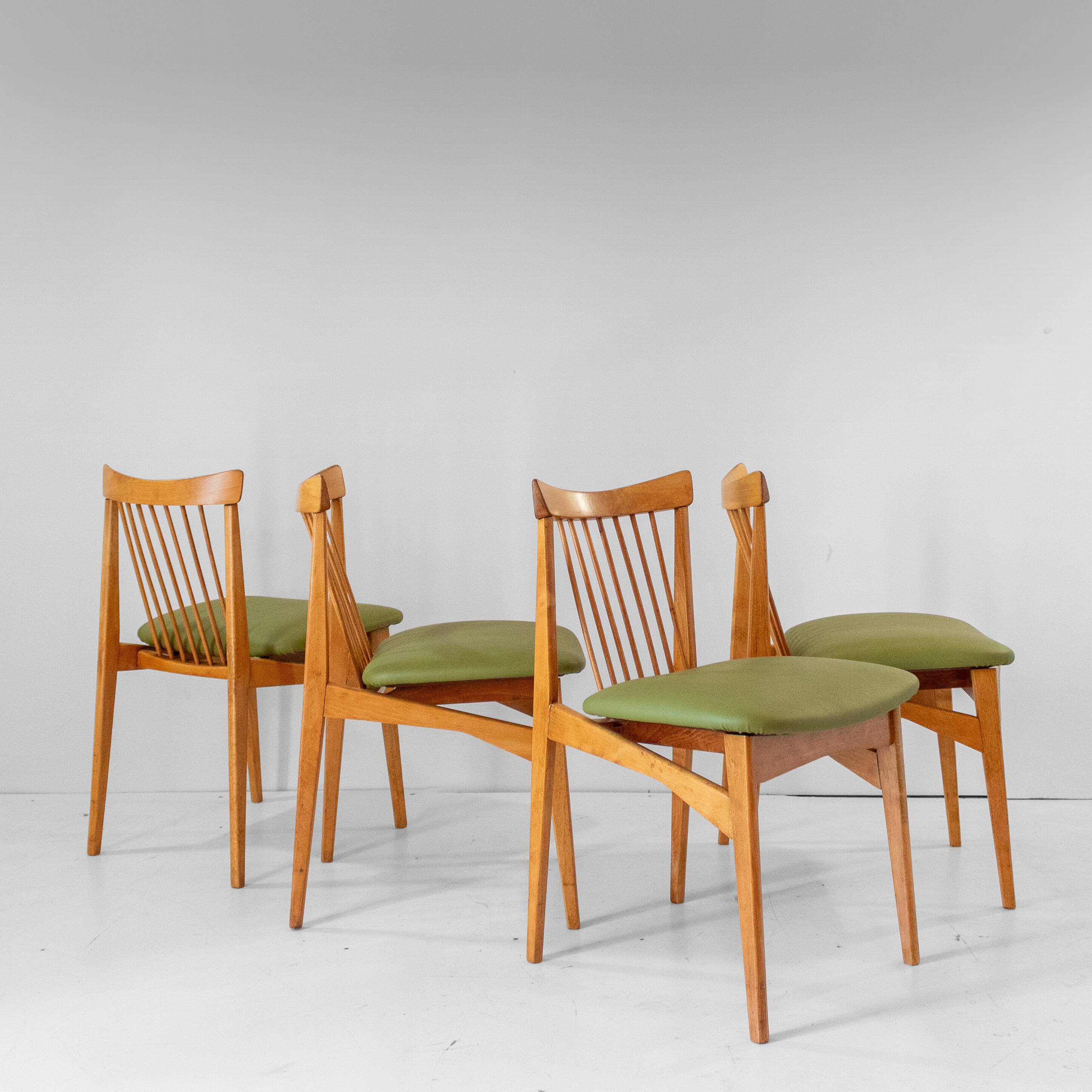 Four Mid-Century Modern Italian Wood Dining Chairs in the Style of Ico Pari