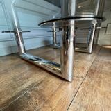 Table basse ou de salon carrée en acier chromé design italien, ca 1970