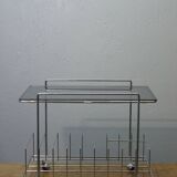 Rolling furniture serving for HIFI vinyl storage chrome & smoked glass 1970s