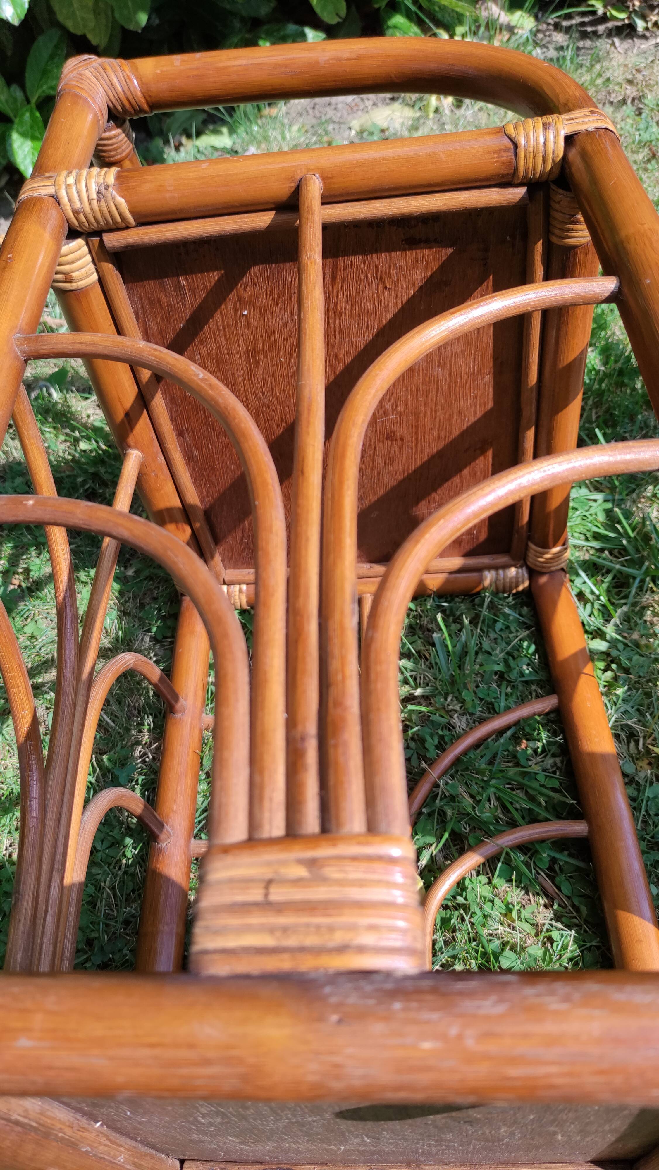 Bamboo and rattan bedside table pair
