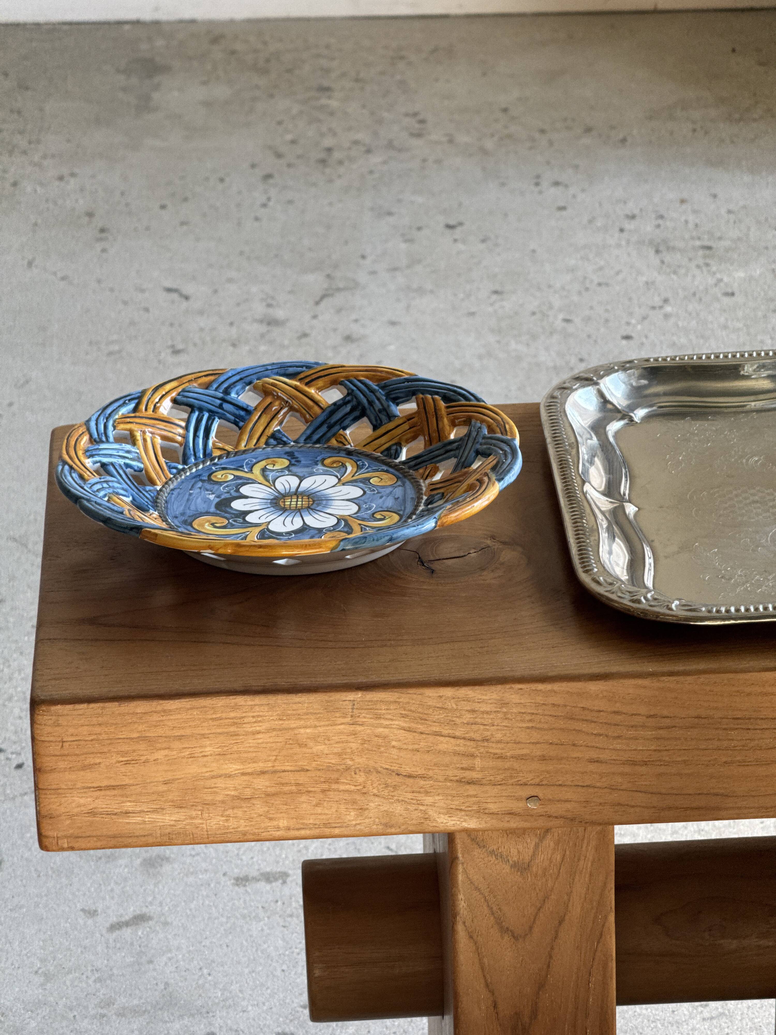 Glazed ceramic fruit bowl by Brancaleone, Italy, with floral decoration.