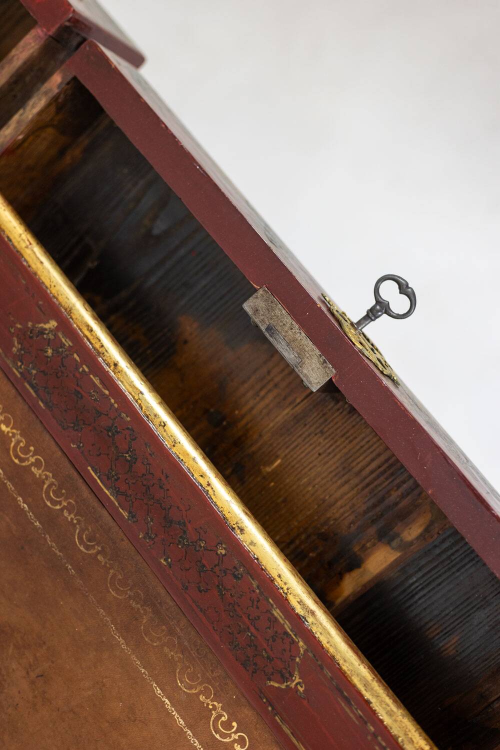 Louis XV style bureau plat with lake scene decoration. Circa 1800.