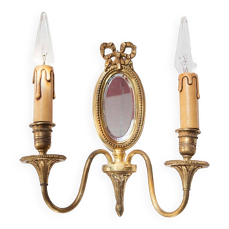 Ancienne applique en bronze avec miroir biseauté