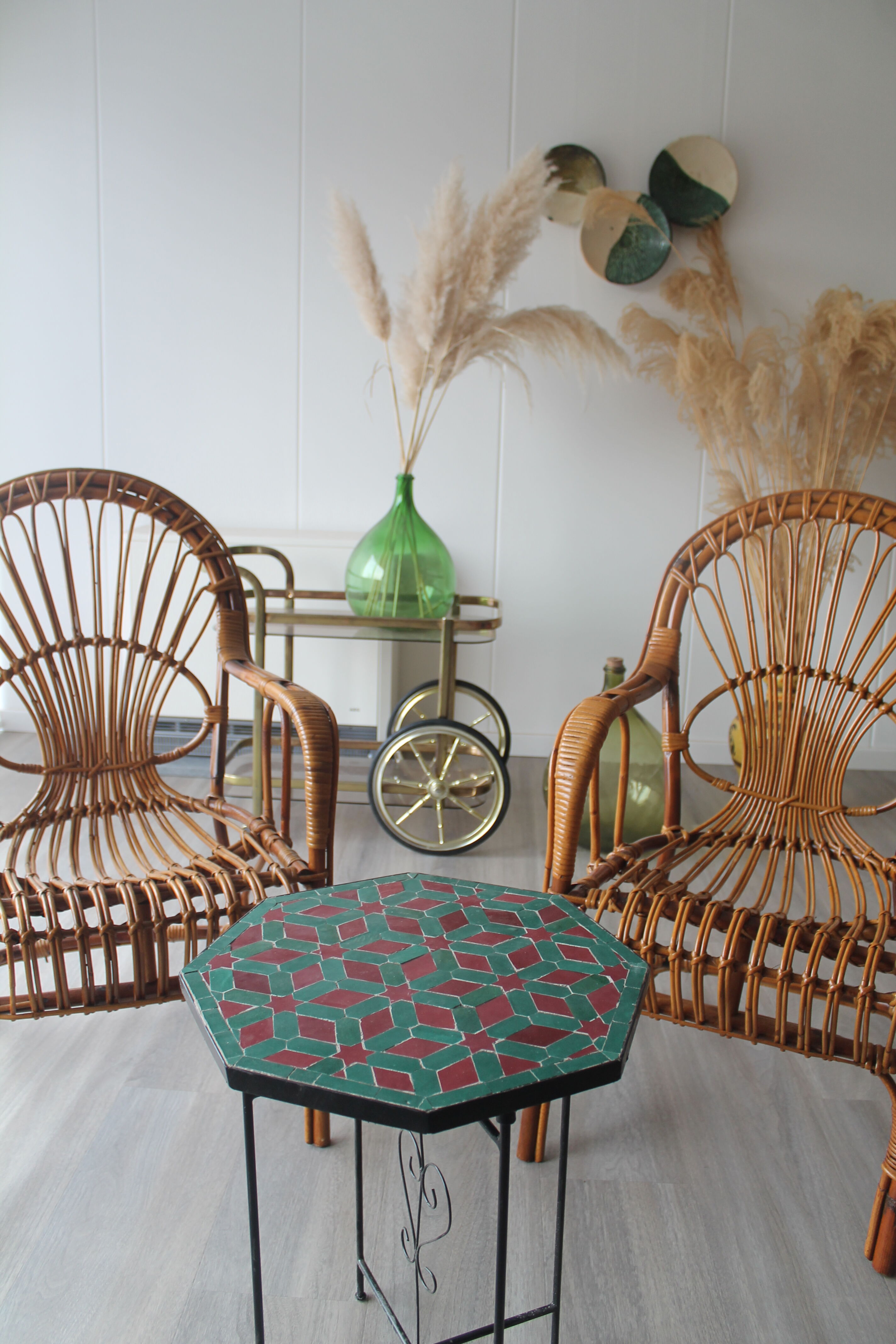 Side table in wrought iron and Moroccan tiles zellige