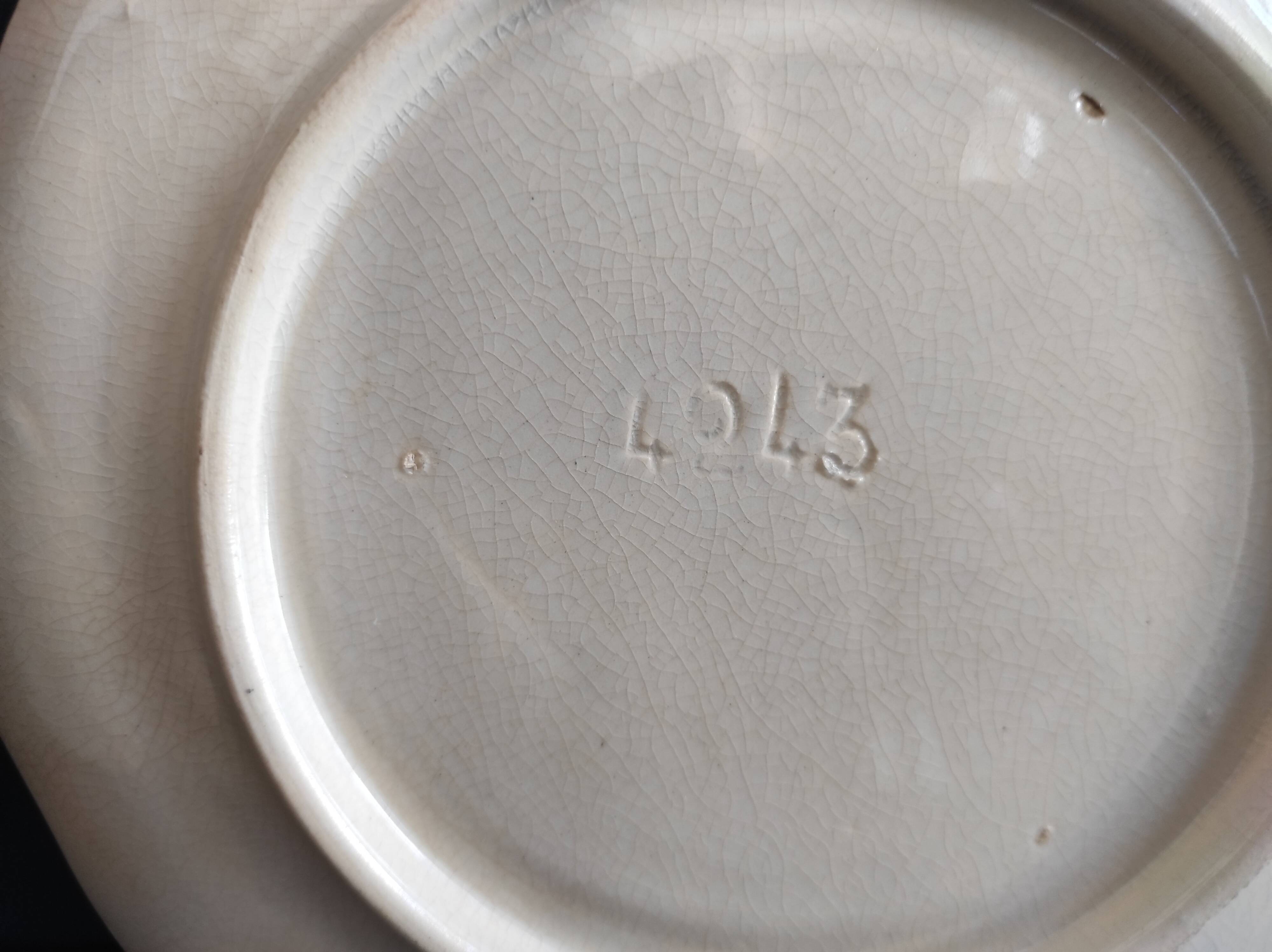 Set of 2 antique French fondue or artichoke plates in Majolica