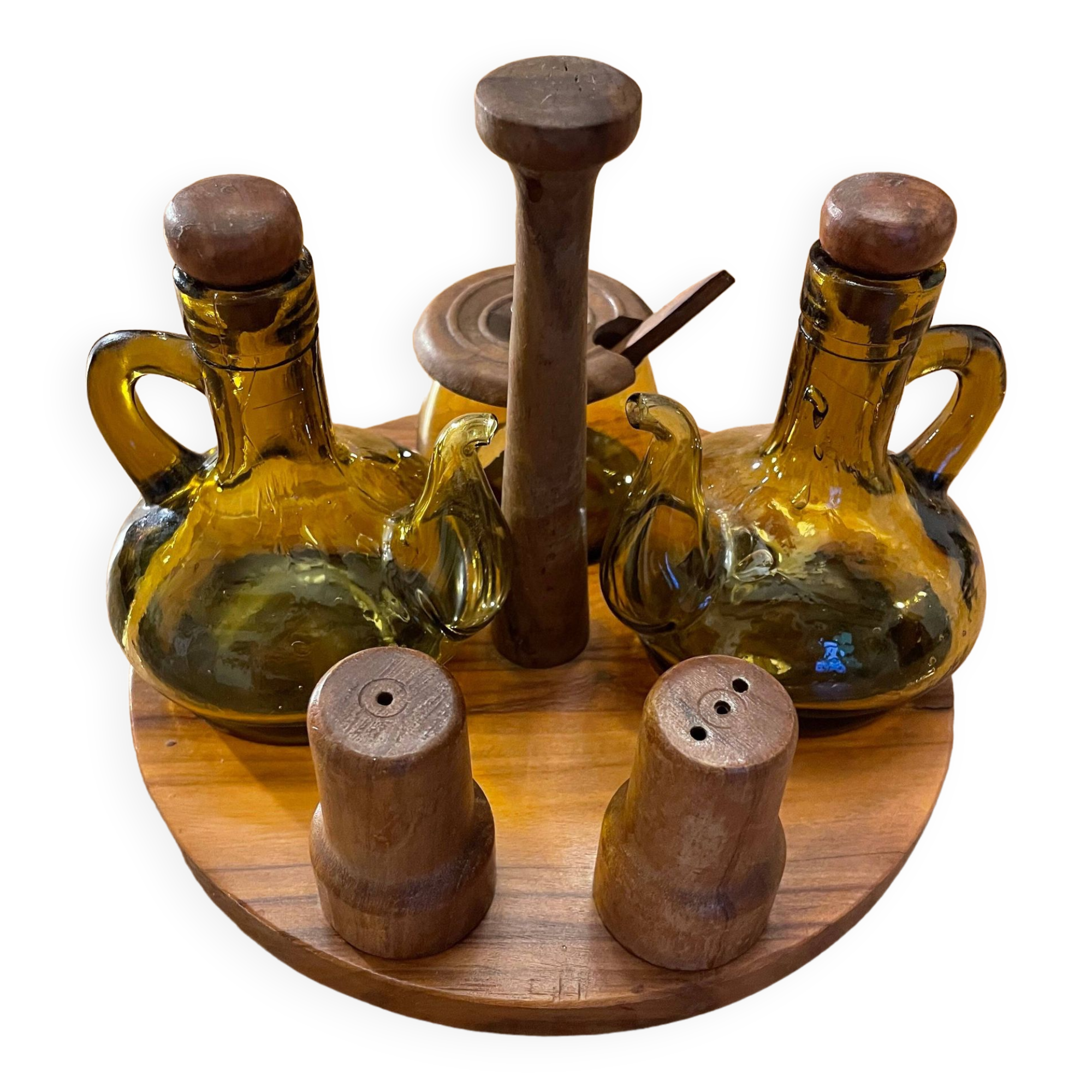 Serviteur huile vinaigre, moutarde, poivre et sel