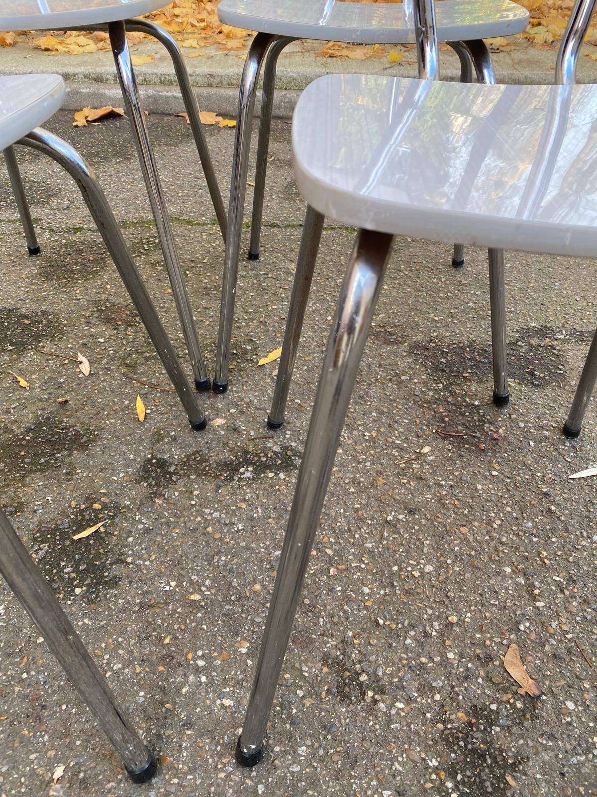 4 beige Formica and steel kitchen chairs from the 1970s