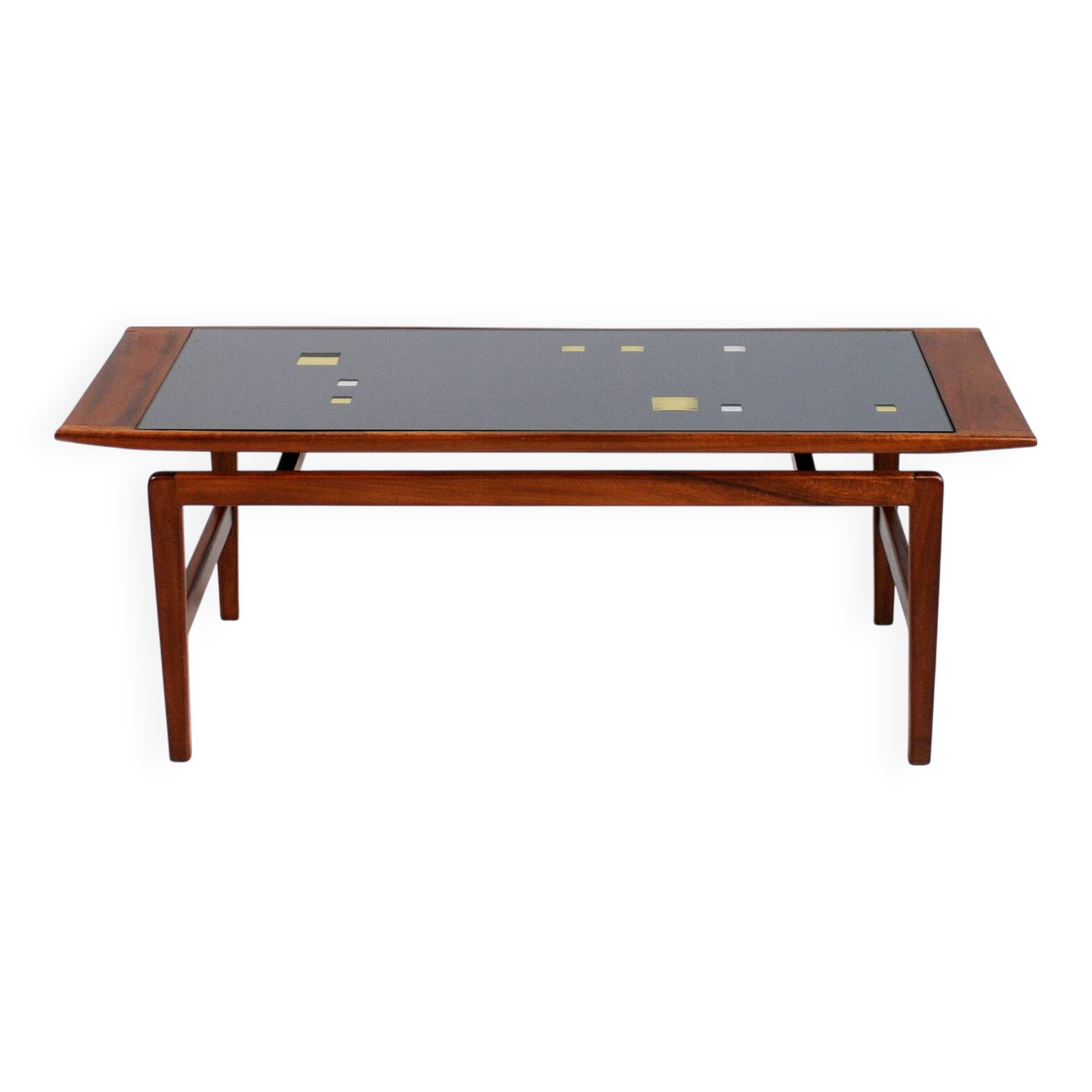 Teak and frosted glass coffee table, Italy 1960.