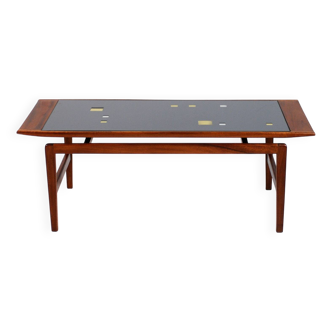 Table basse en teck et verre meulé, Italie 1960