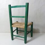 Vintage old wooden straw chair for children