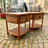 Set of 2 vintage rattan bedside tables