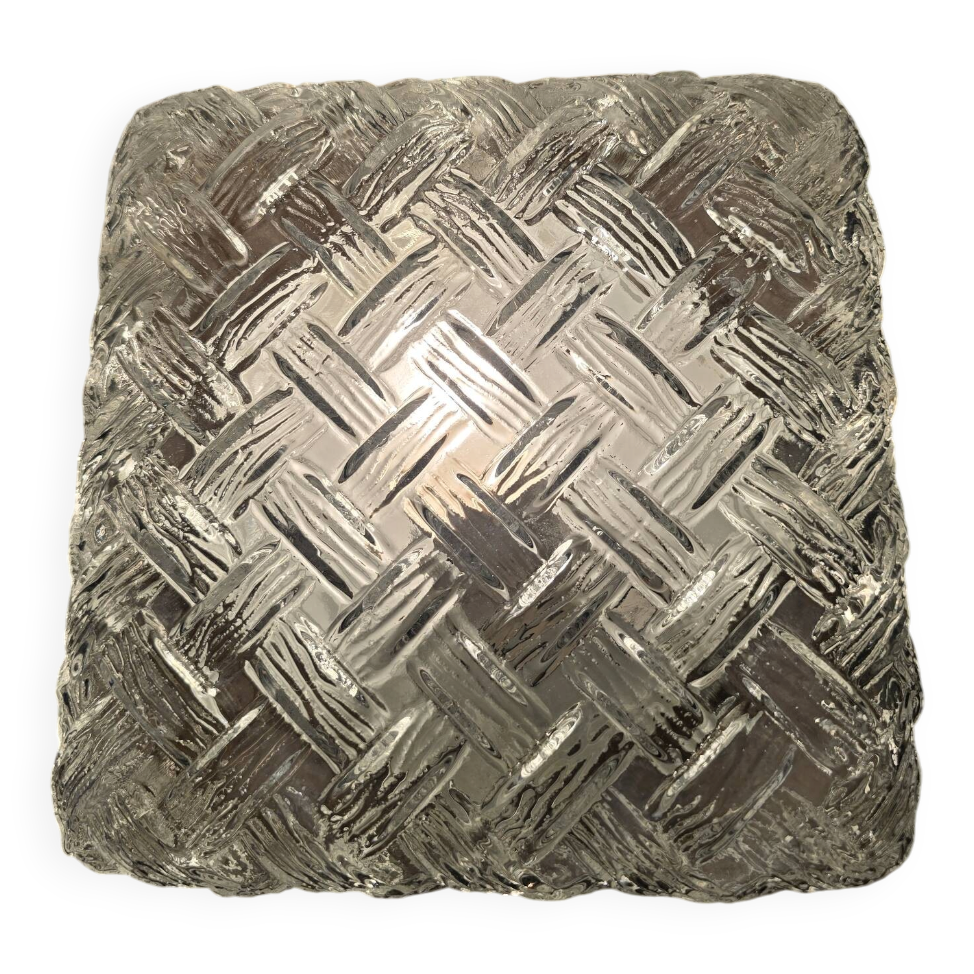 Vintage square ceiling light in woven moulded glass
