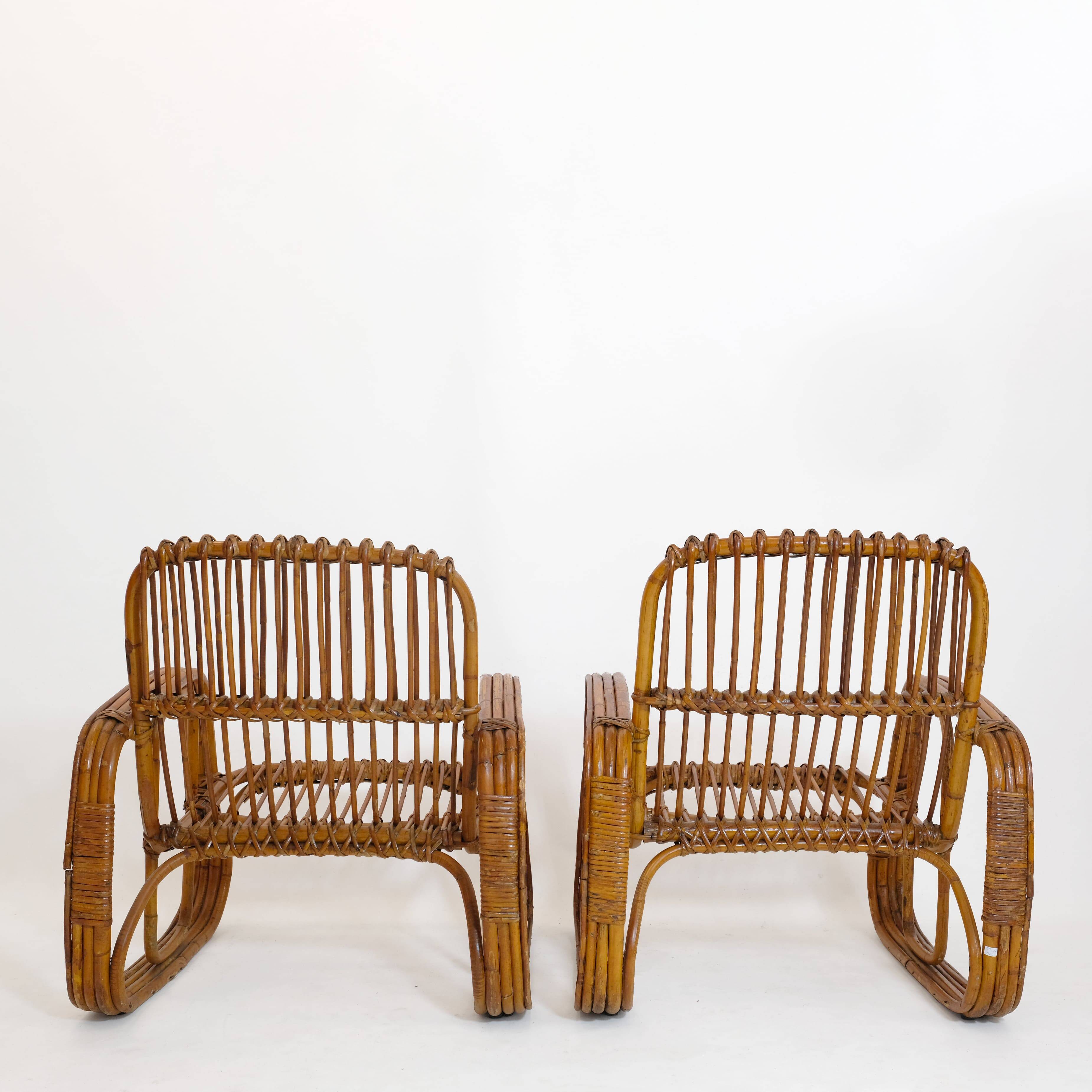 Pair of rattan armchairs, Italy, 1960s, no. 2.