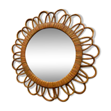 Vintage rattan flower mirror
