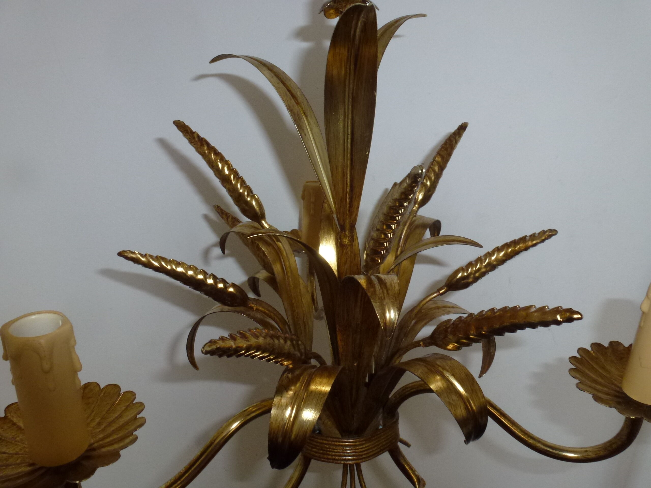 Wheat cob chandelier of the Masca House, gilded aged, 3 fires, 70s/80s