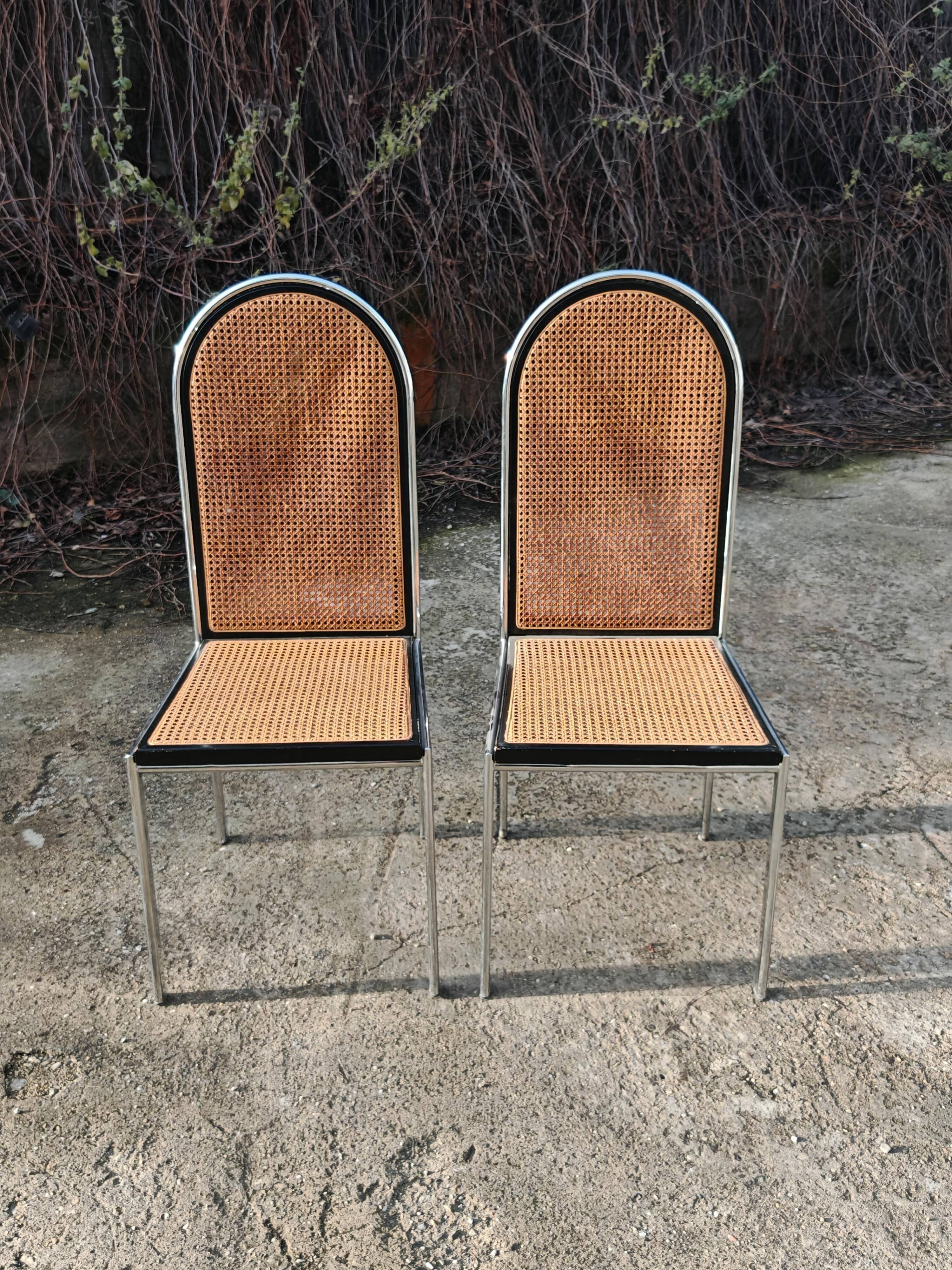 Chaises Bauhaus en hêtre et acier avec assises en cannage