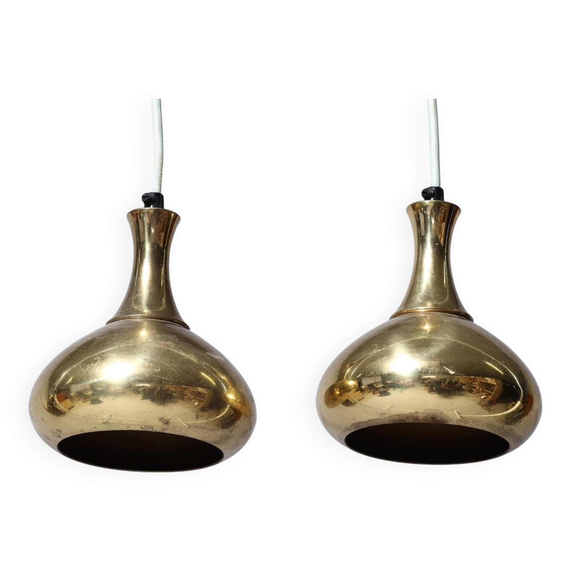 pair of brass pendant lights - Denmark 1970s
