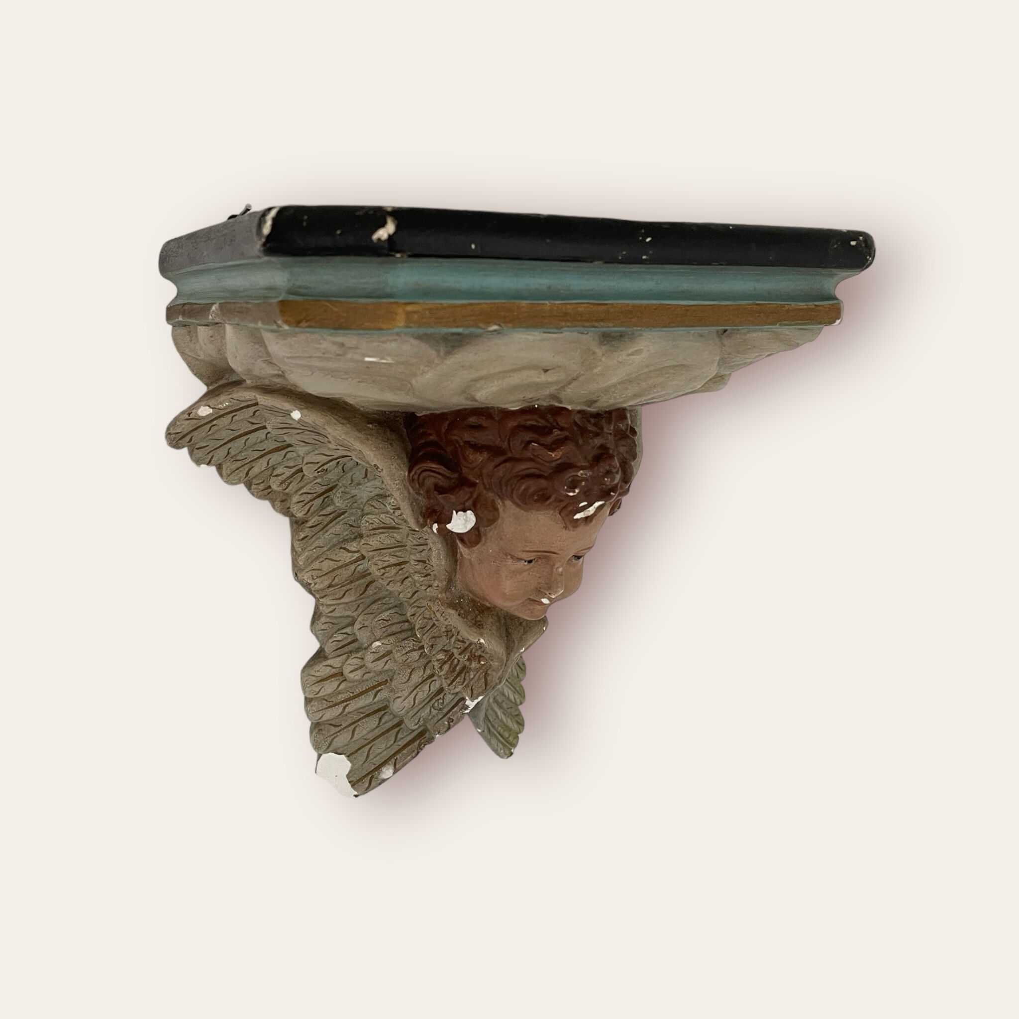 Nineteenth century plaster wall console, cherub decoration