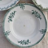 4 assiettes creuses anciennes terre de fer verte dépareillées