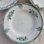 4 mismatched old green ironstone deep plates
