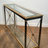 Console de style néoclassique en laiton doré et patine canon de fusil attribuée à la Maison Jansen