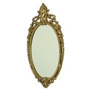 French Brass Crested Mirror Gold Baroque Louis XV Style 1950s