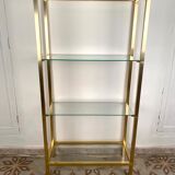 Bookcase in gilded metal and glass, Pierre Vandel Paris, circa 70
