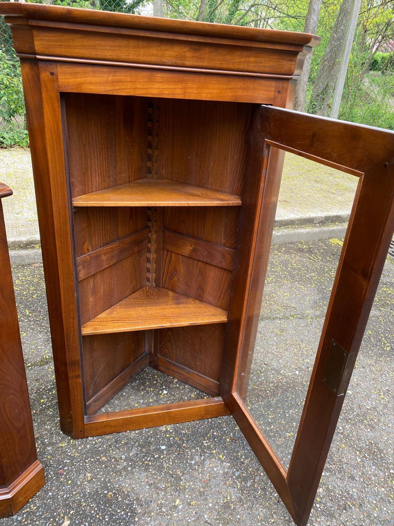19th-century Louis Philippe corner display cabinet in solid wood.