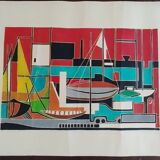 Gouache on paper signed mid-20th century boats port 1959