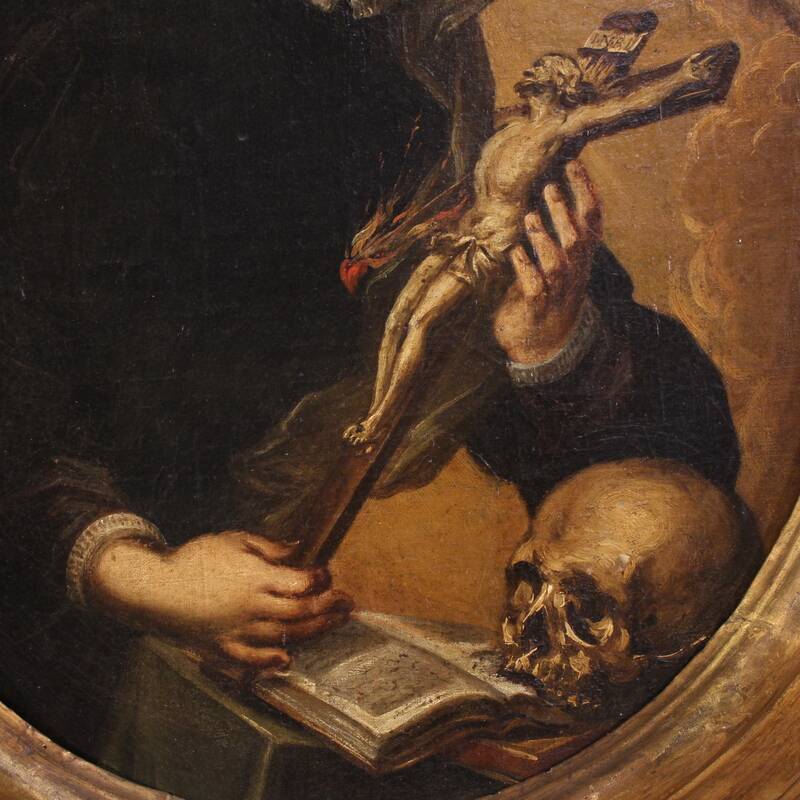 Antique oval painting of Saint Catherine of Genoa from the 17th century