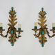 Pair of gold metal wall lights with turquoise glass inlay. 70