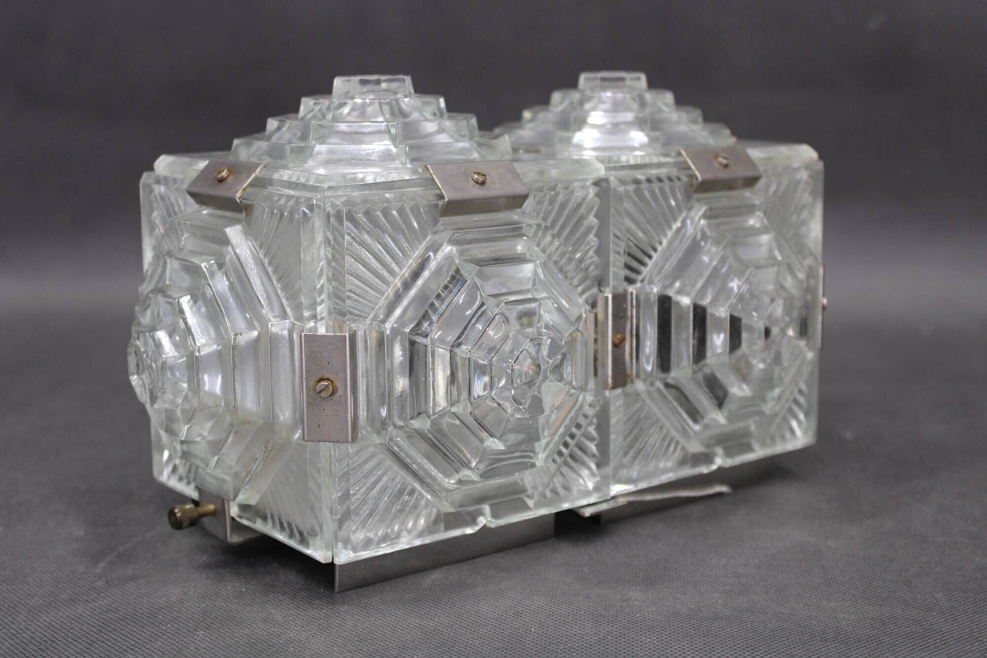 Pair of brutalist glass wall sconces by Kamenický Šenov, Czechoslovakia, 1970s
