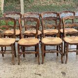 8 Louis XV chairs in solid oak and straw with shell sculptures