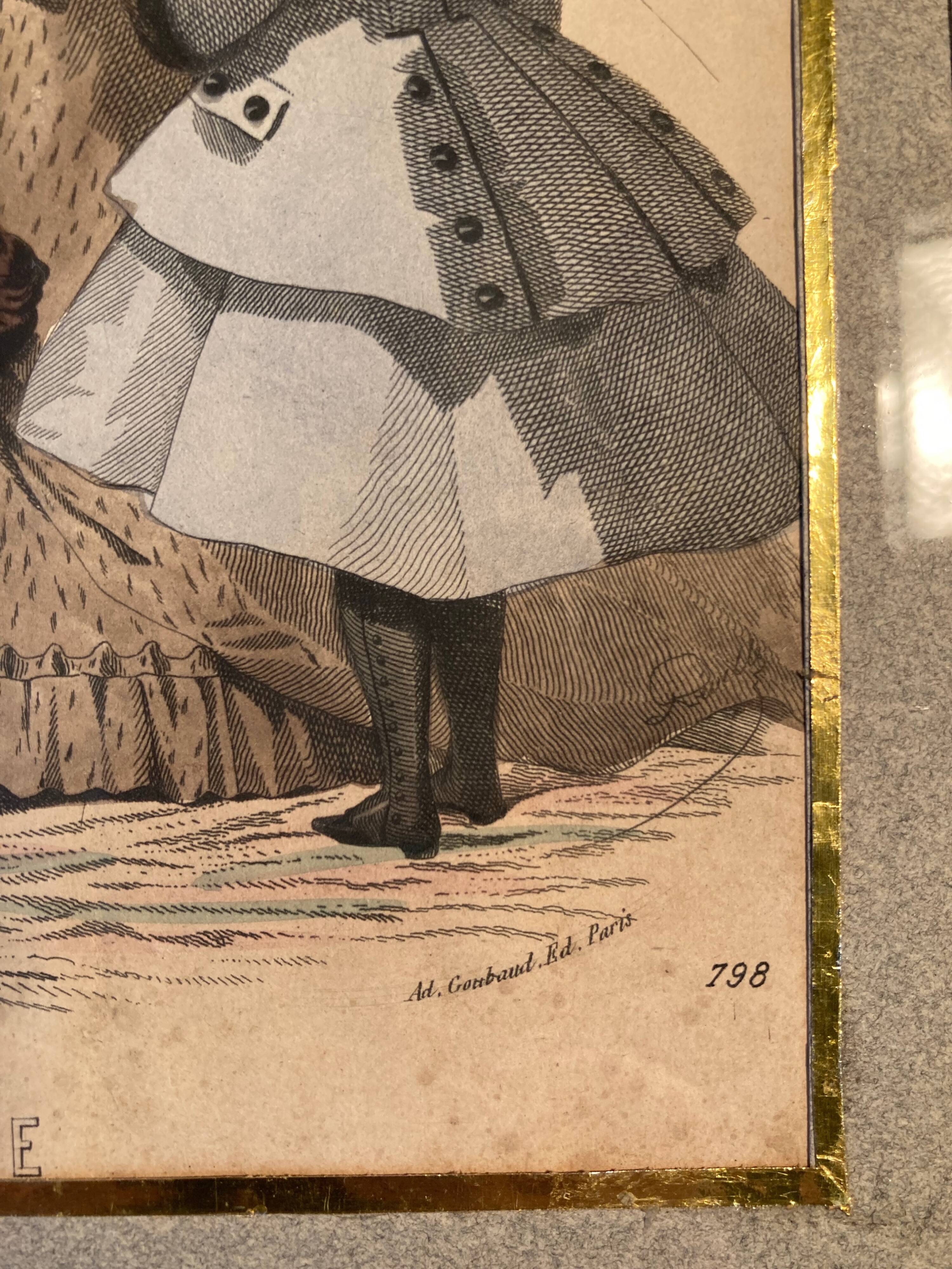 Old frame with illustrated page from the newspaper "Moniteur de la mode", Paris, late 19th century