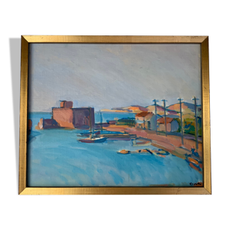 Peinture à l'huile vue de la mer Méditerranée